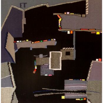 Textilkunst mit dem Titel "La cité avant l'aub…" von Aline Jegonday (atelier enila tityad), Original-Kunstwerk, Tapisserie