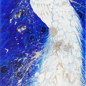 Картина под названием "Paon blanc" - Aline Kirrmann, Подлинное произведение искусства, Масло Установлен на Деревянная рама д…