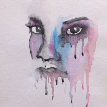 Painting titled "Visage" by Aline Parmentier, Original Artwork, Watercolor