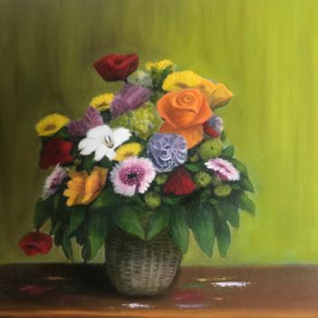 Painting titled "Bouquet floral" by Aline Pasq, Original Artwork, Oil
