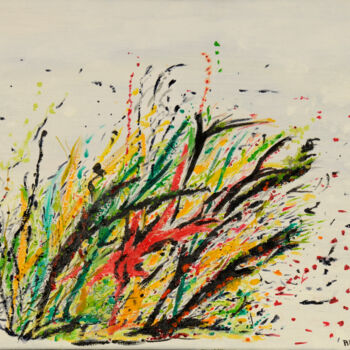 Malerei mit dem Titel "Buisson floral" von Aline Pouget, Original-Kunstwerk, Öl Auf Keilrahmen aus Holz montiert