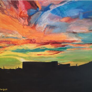 Peinture intitulée "Coucher de soleil" par Aline Pouget, Œuvre d'art originale, Huile Monté sur Châssis en bois