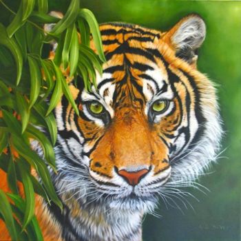 Peinture intitulée "Tigre caché" par Cannel, Œuvre d'art originale, Huile