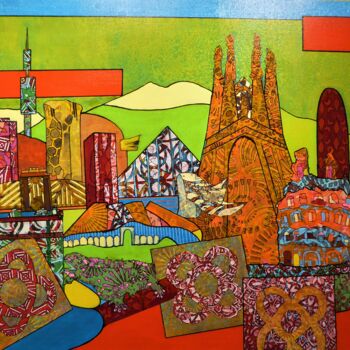 Painting titled "Barcelone" by Aline Chevalier, Original Artwork, Collages