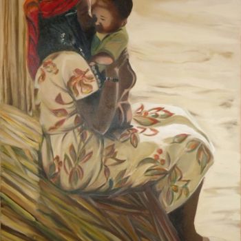 Schilderij getiteld "La femme et l'enfant" door Aliona, Origineel Kunstwerk