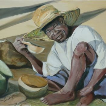 Peinture intitulée "Le repas en Afrique" par Aliona, Œuvre d'art originale