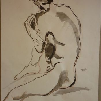 Drawing titled "Nu masculin" by Aliona, Original Artwork