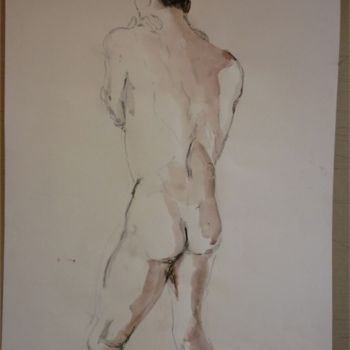 Drawing titled "Nu masculin" by Aliona, Original Artwork