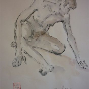 Drawing titled "Nu masculin" by Aliona, Original Artwork