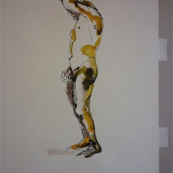 Drawing titled "Nu masculin" by Aliona, Original Artwork