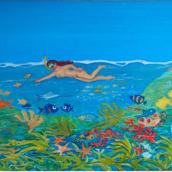 Pittura intitolato "en el lecho marino.…" da Aliru, Opera d'arte originale, Olio
