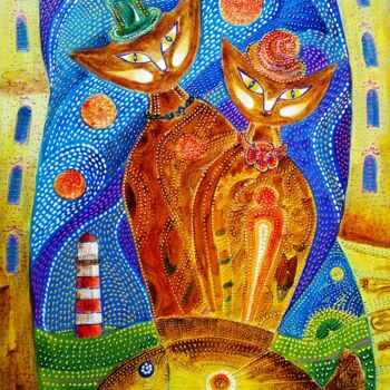Pittura intitolato "Happiness of cats" da Alisa Lisichkina, Opera d'arte originale, Acrilico