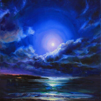 Pittura intitolato ""Moon rise"" da Alisa Onipchenko-Cherniakovska, Opera d'arte originale, Olio Montato su Telaio per barel…