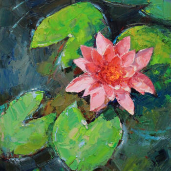 Painting titled "Lilies pond" by Alisa Onipchenko-Cherniakovska, Original Artwork, Oil Mounted on Other rigid panel