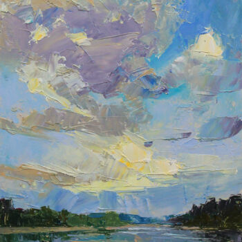 Painting titled "Evening clouds" by Alisa Onipchenko-Cherniakovska, Original Artwork, Oil Mounted on Other rigid panel
