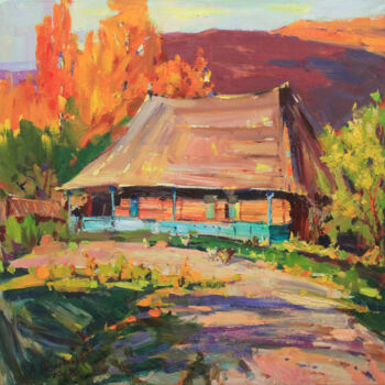 Painting titled "Village house" by Alisa Onipchenko-Cherniakovska, Original Artwork, Oil Mounted on Wood Stretcher frame