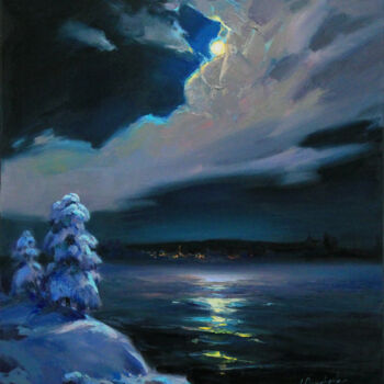 Peinture intitulée "Winter night" par Alisa Onipchenko-Cherniakovska, Œuvre d'art originale, Huile Monté sur Châssis en bois
