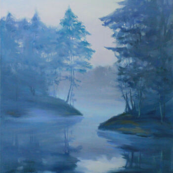 Painting titled "Blue fog" by Alisa Onipchenko-Cherniakovska, Original Artwork, Oil Mounted on Wood Stretcher frame