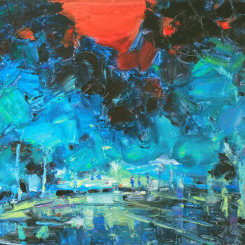Painting titled "Red night" by Alisa Onipchenko-Cherniakovska, Original Artwork, Oil Mounted on Other rigid panel