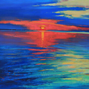 Painting titled "Bright sunset" by Alisa Onipchenko-Cherniakovska, Original Artwork, Oil Mounted on Wood Stretcher frame