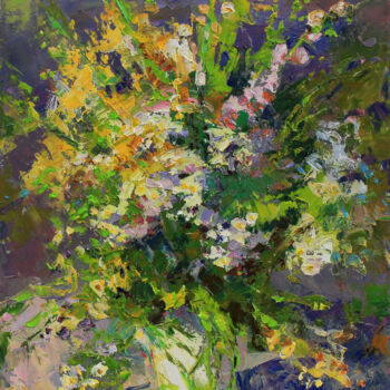 Painting titled "Wild flowers bouquet" by Alisa Onipchenko-Cherniakovska, Original Artwork, Oil Mounted on Other rigid panel