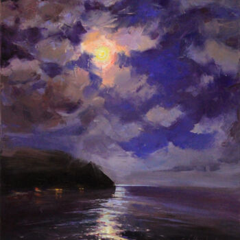 Pittura intitolato "Night in the bay" da Alisa Onipchenko-Cherniakovska, Opera d'arte originale, Olio Montato su Telaio per…