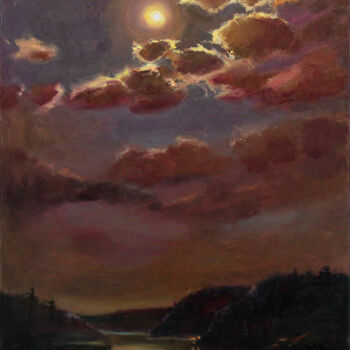 Peinture intitulée "Moon over the river" par Alisa Onipchenko-Cherniakovska, Œuvre d'art originale, Huile Monté sur Châssis…