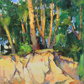 Картина под названием "Pine trees" - Alisa Onipchenko-Cherniakovska, Подлинное произведение искусства, Масло Установлен на Д…