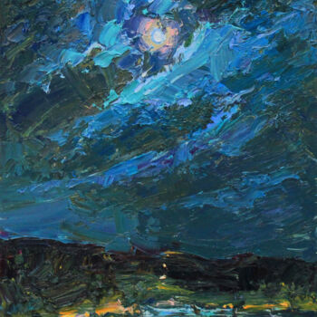 Peinture intitulée "Moon in blue" par Alisa Onipchenko-Cherniakovska, Œuvre d'art originale, Huile Monté sur Autre panneau r…