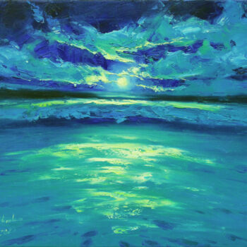 Painting titled "Night moment" by Alisa Onipchenko-Cherniakovska, Original Artwork, Oil Mounted on Wood Stretcher frame