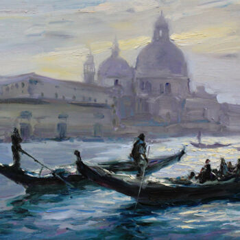 Pittura intitolato "Venice in silver" da Alisa Onipchenko-Cherniakovska, Opera d'arte originale, Olio Montato su Telaio per…