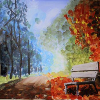 Pittura intitolato "park bench" da Alisa Vorobyeva, Opera d'arte originale