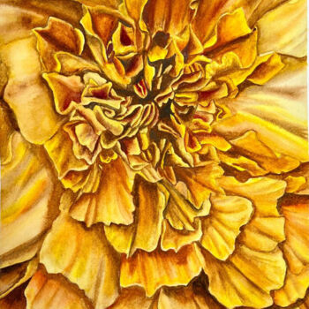 Malerei mit dem Titel "Gold flower" von Alisa Vovk, Original-Kunstwerk, Aquarell