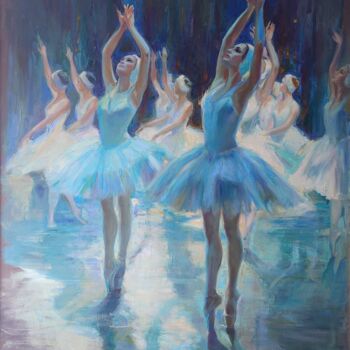 Painting titled "Dance of Swan" by Alisa Gibet, Original Artwork, Oil Mounted on Wood Stretcher frame