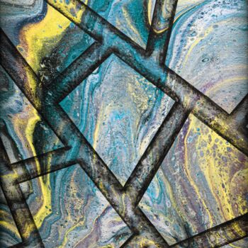 Peinture intitulée "Marble flow cyan" par Alistair Coull, Œuvre d'art originale, Acrylique
