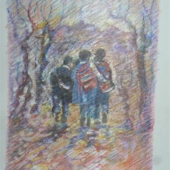 Pintura intitulada "Chemin de l'école" por Tabali, Obras de arte originais