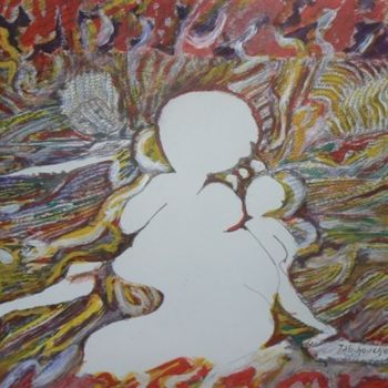 Pintura intitulada "Mère et l'enfant" por Tabali, Obras de arte originais
