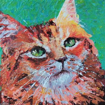 Pintura intitulada "Ginger Cat | Origin…" por Aliya Bagmanova, Obras de arte originais, Acrílico Montado em Armação em madei…