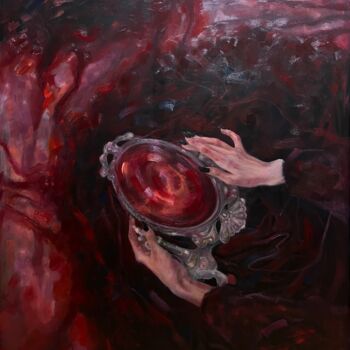 Painting titled "The mirror of Lilith" by Aliya Shagieva, Original Artwork, Oil Mounted on Wood Stretcher frame