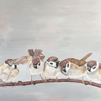 Картина под названием "Sparrows" - Aliya Zharlykpaeva, Подлинное произведение искусства, Акрил
