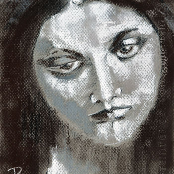 Painting titled "Melancholy" by Aliz Posta, Original Artwork, Pastel