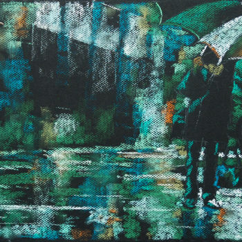 Painting titled "Rain" by Aliz Posta, Original Artwork, Pastel