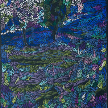 Рисунок под названием "Night garden" - Aliz Posta, Подлинное произведение искусства, Пастель