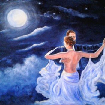 Pintura intitulada "La luna blue" por Lucie Robichaud, Obras de arte originais, Óleo