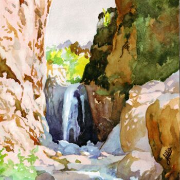 Painting titled "Горный водопад..." by Alla Aqua, Original Artwork