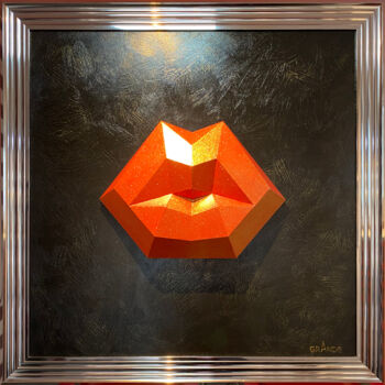 Sculpture intitulée "RED GLITTER LIPS" par Alla Grande, Œuvre d'art originale, Pierre