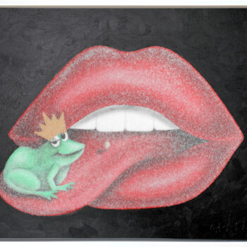 Schilderij getiteld "KISS THE FROG" door Alla Grande, Origineel Kunstwerk, Acryl