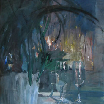 Malerei mit dem Titel "A night and two gla…" von Alla Khvastunova, Original-Kunstwerk, Gouache
