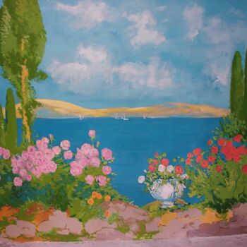 Peinture intitulée "Sea and roses" par Alla Khvastunova, Œuvre d'art originale, Acrylique