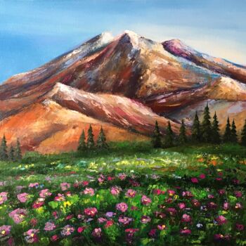 Painting titled "Sunny Mountain Land…" by Alla Kyzymenko, Original Artwork, Oil